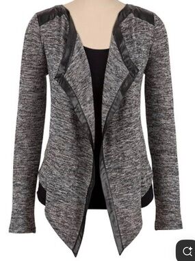 Maurice’s Studio Y Shimmery Knit Cardigan with Black Faux Leather Trim- NWOT M